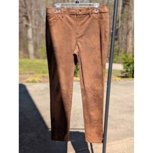 Chico's Faux Suede Pants Size 1 Brown Pull On Straight Leg Stretch Soft Pants